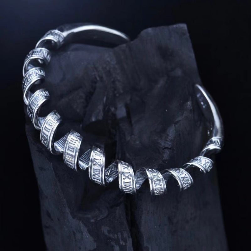 "TWISTED TIME" ROMAN NUMERAL STERLING SILVER BRACELET